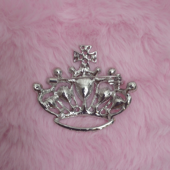 Shimmering Silver Vintage Crown Brooch Pin - Picture 3 of 3